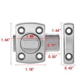 INIRET 2 Packs Rotate Bolt Latch Gate Latches Safety Door Lock,Pet Door Lock, Cabinet Furniture,Bathroom，Windows,Antique Lock Gate Latches Wine Cabinet Closet Door Latches (Brushed Silvery_2 Pack)