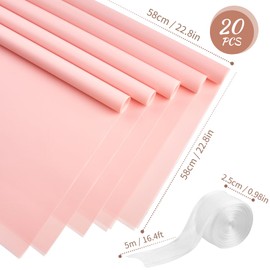 CLUEWR 20 Sheets Flower Wrapping Paper, Waterproof Floral Bouquet Wrap Paper with Ribbon Florist Supplies for DIY Crafts Packaging 22.8 x 22.8 Inches (Pink)