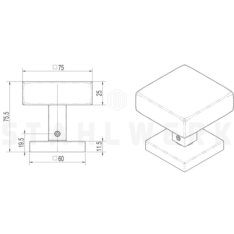 Satin Stainless Steel Square Contemporary Centre Door Knob Pull Front