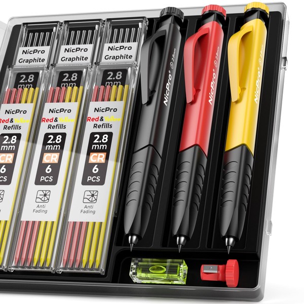 Nicpro 3 Pack Carpenter Pencil Set with Sharpener & Finger