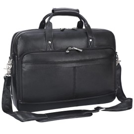 Masa Kawa Black Leather Briefcase for Men 15.6 Inch Laptop Crossbody Shoulder Messenger Office Bag Attache Case Handbag for Business Travel Work Lawyer, Medium