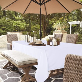 LUSHVIDA Mantel rectangular para exteriores con agujero para paraguas y cierre, 52 x 70 pulgadas, blanco, lavable, impermeable, a prueba de derrames, funda de mesa para patio, primavera, verano,