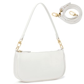 Y2K Shoulder Bag for Women PU Leather Handbag Small White Purses Classic Clutch 90s Purse (White - Golden Hardware)