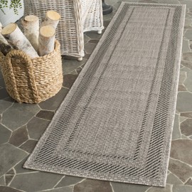 SAFAVIEH Courtyard Collection 2'3" x 10' Beige/Black CY8477 Indoor/ Outdoor Waterproof Easy Cleaning Patio Backyard Mudroom Runner Rug