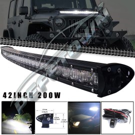 Pefetown 42Inch 200W Curved LED Light Bar Single Row Combo Work Offroad Driving Truck 4WD