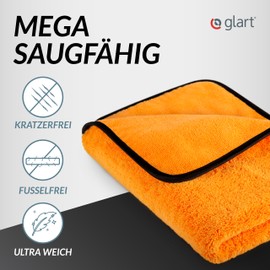 Glart Auto Trockentuch XXL - Microfasertuch Autopflege, saugstark, 90x60cm für kratzfreies Trocknen, Auto Mikrofasertuch - Großes Auto Mikrofasertuch, Orange, Microfasertücher Auto - Poliertuch Auto