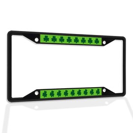 Fastasticdeals Metal Insert License Plate Frame Green Shamrock Leaf Weatherproof Car Accessories Black 4 Holes Solid Insert