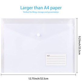 Clear Plastic Wallets A4 Document Folders - 36PCS Plastic Folders A4 Popper Wallets with Label Pocket and Button Snap