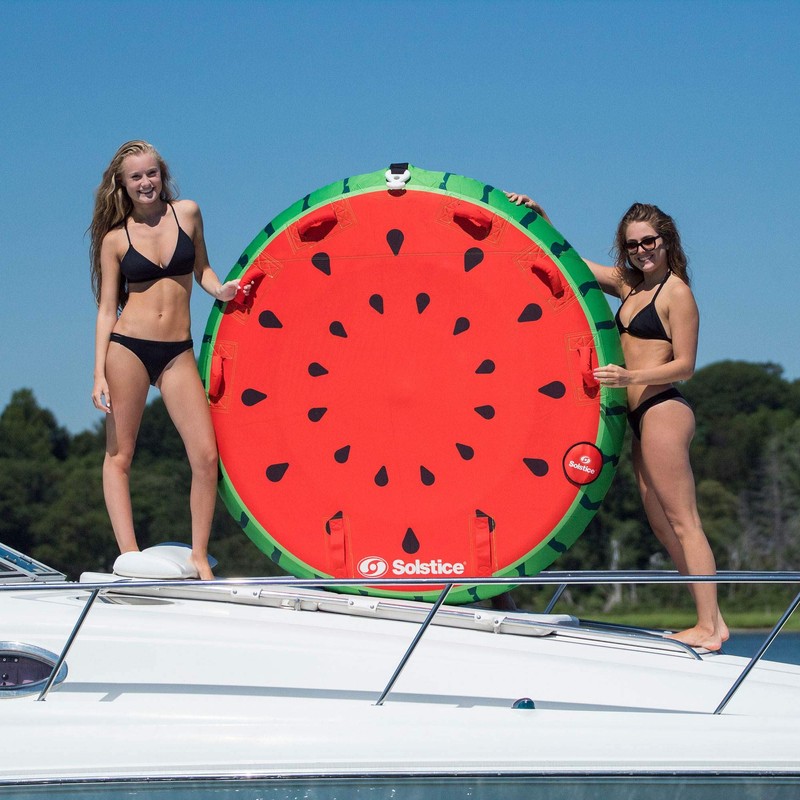 Solstice Inflatable 2 Rider Watermelon Towable Tube Float Raft, Multicolor,