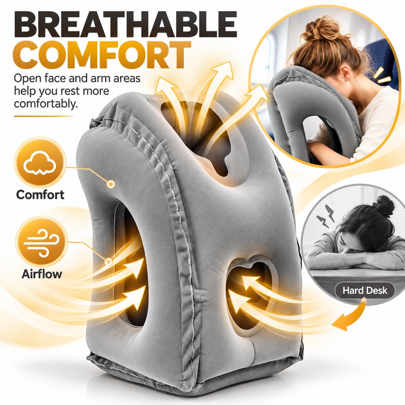 Inflatable Travel Pillow for Airplanes – Forward Leaning Head &