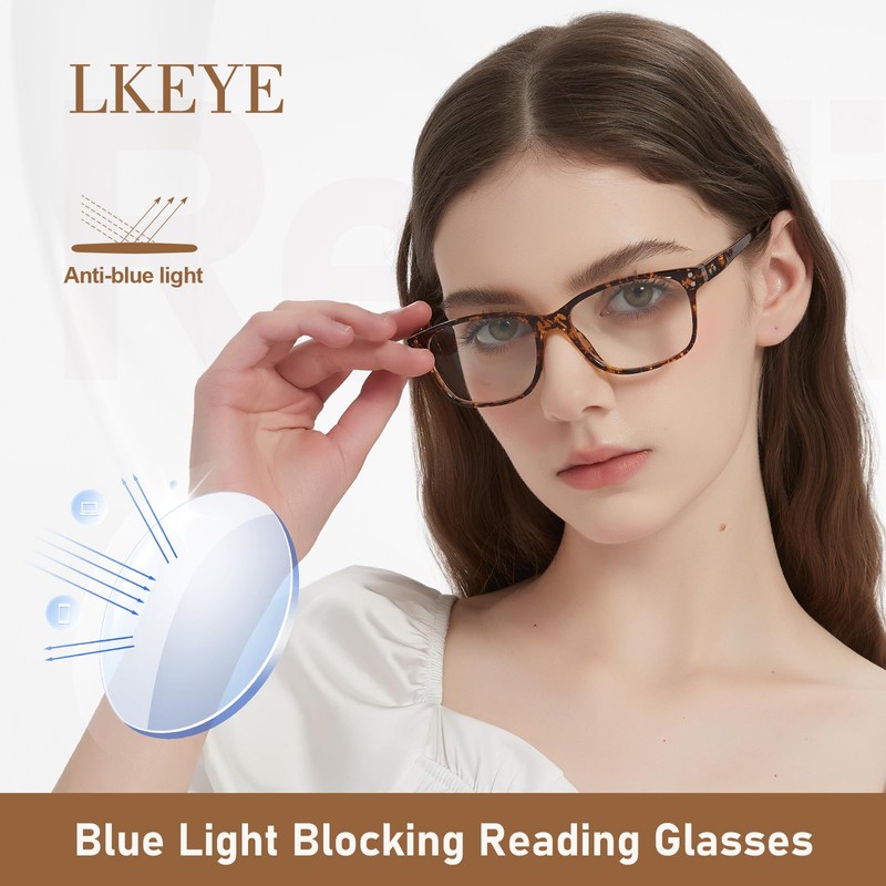 LKEYE Reading Glasses Women Men Anti Glare Blue Light Blocking