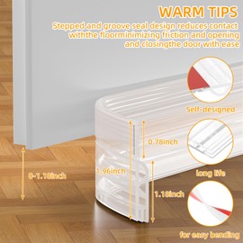 Door Draft Stopper, Door Sweep for Bottom of Door, Weather Stripping Door Seal, Under Door Draft Stopper for Exterior & Interior Doors, Under Door Gap Filler Soundproof/Insulator (Transparent, 78inch)