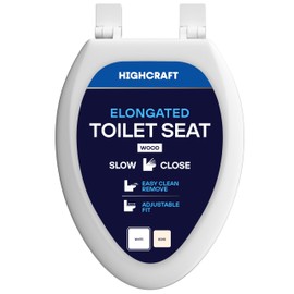 HIGHCRAFT Premium Elongated Toilet Seat with Slow-Close Design, Adjustable Hinges & Quick Removal Mechanism - Molded Wood Toilet Seat - Fits Standard Elongated Toilets - Oval Seat in White