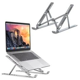 Roe Tenpo Adjustable Laptop Stand for Desk, 6-Angle Laptop Riser, Portable Tablet Stand, Foldable and Ventilated Cooling, Compatible with MacBook Pro, Hp, Asus, Lenovo 10-15.6" (Silver)