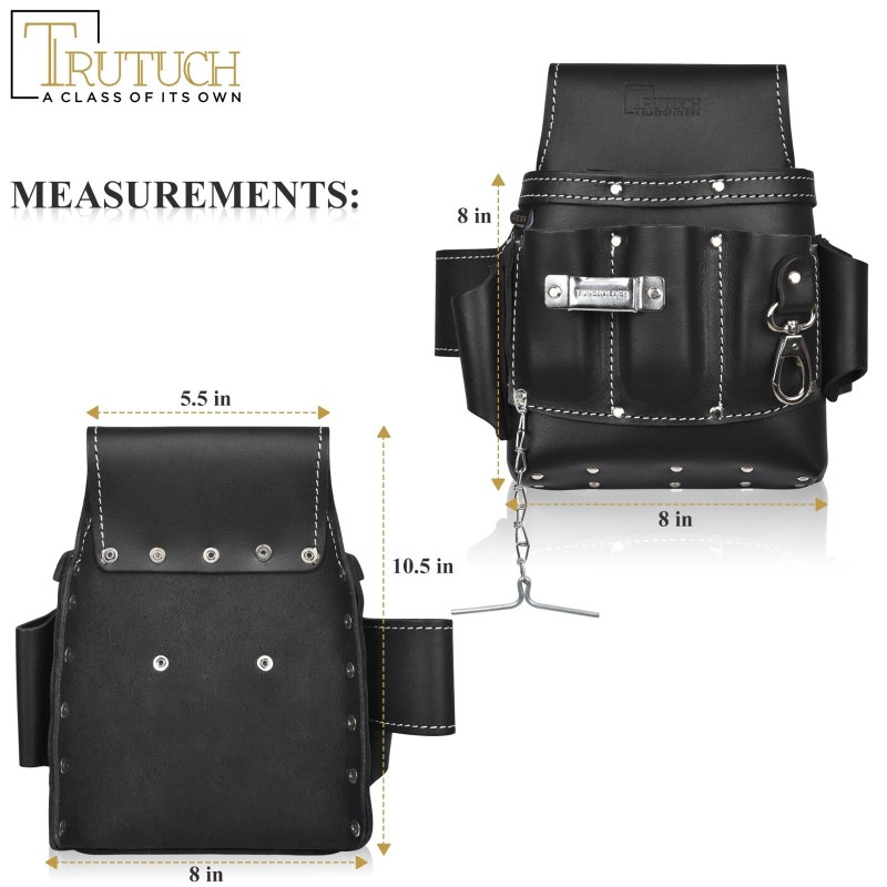 TRUTUCH Black Leather Electrician Tool Pouch with Leather Work Belt
