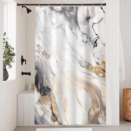 Ruelvth Grey Shower Curtain, Modern Grey and White Marble Shower Curtain for Bathroom Aesthetic Waterproof Fabric Shower Curtain Set with Hooks, 48x72 Inch