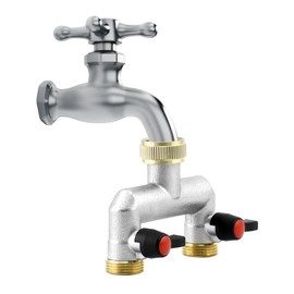 QWORK® Hose Splitter 2 Way 3/4" Brass Garden Tap Splitter Tap Splitter Hose Connect Splitter with On/Off Valves, Rust Resistant Tap Adapter for Home Garden and Kitchen