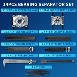 GEAROLL 14Pcs Bearing Puller Set, 5 Ton Capacity Bearing Splitter Tool Kit, Pinion Wheel Bearing Removal Kit with 2" and 3" Jaws, Heavy Duty Bearing Splitter Tool Kit