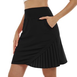 MoFiz Women's 20" Knee Length Golf Skorts Athletic Skirts Summer Casual Active Workout Sports Tennis Skirt with 4 Pockets Black M