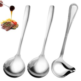 Set of 3 sauce spoons, 20.3 cm and 20 cm sauce spoons, small with pouring spout, polished stainless steel sauce ladle, small, long soup ladle, silver sauce ladle for soup sauces, gravy dressings