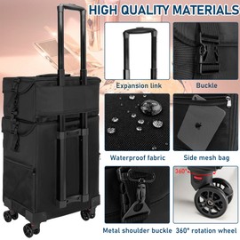 OUUTMEE 2 in 1 Makeup Travel Case, Makeup Rolling Case with Wheels, Makeup Artist Cosmetic Organize Travel Cosmetology Train Case with Drawer Bins