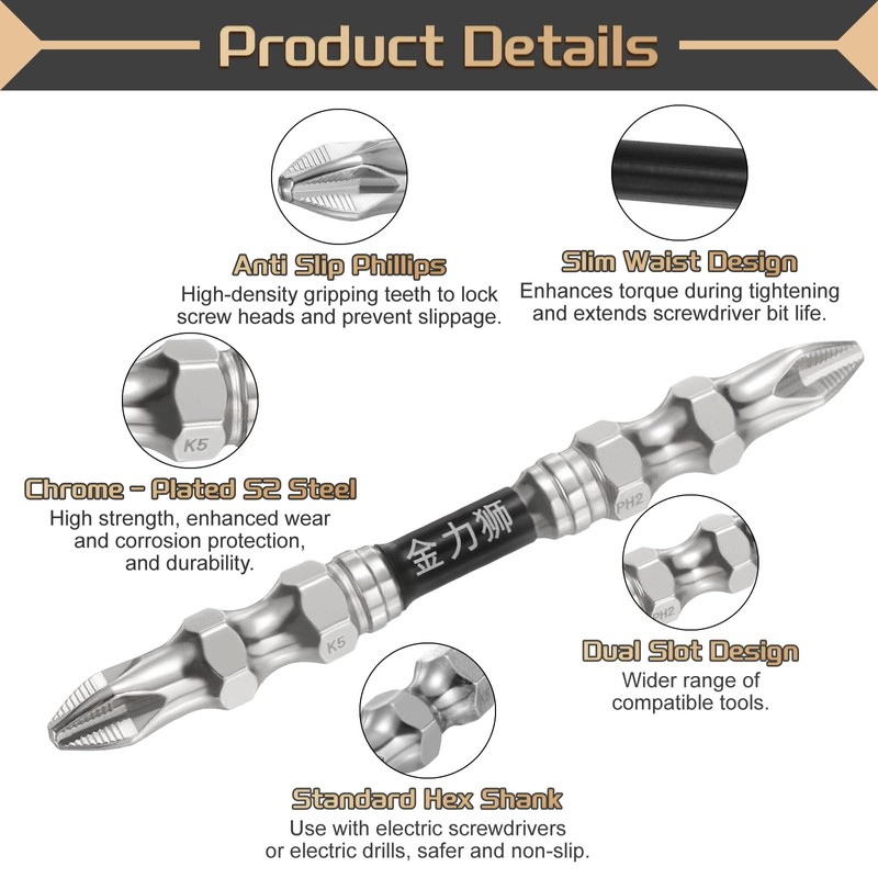 HARFINGTON #2 Anti Slip Double Ended Phillips Impact Screwdriver Bit