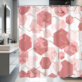 deFouliao Pink Shower Curtain Modern Abstract Geometric Grid Bathroom Curtain Sets for Bathtub Home Art Decor, Waterproof Fabric Washable with Hooks, 72x72 Inch