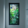 Privacy Window Film Stained Glass Window Blue Green Wave Decorative