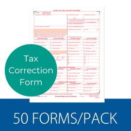 ComplyRight W-2C Tax Forms, Federal Copy A (1-Part), 50 Pack, Federal & State Tax Preparer Supplies
