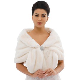 Zoestar Women's Faux Fur Scarf 1920s Wedding Fur Stole and Wraps Fancy Dress Fur Shrug for Weddings, beige