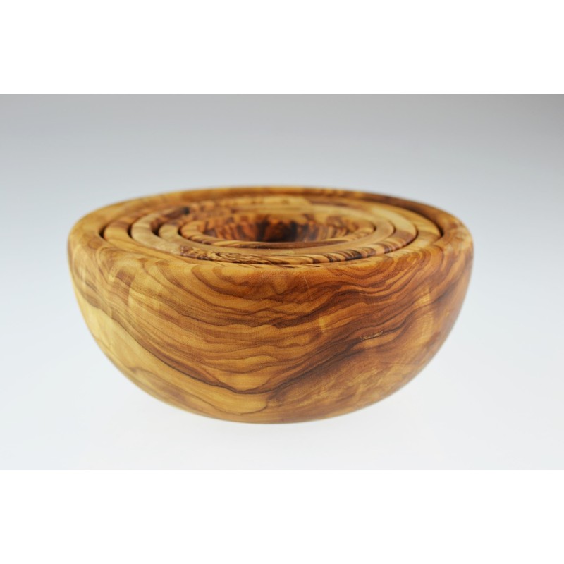 Olive Wood Nesting Bowls, Set of 6, Wood, Grain/Natural, 15