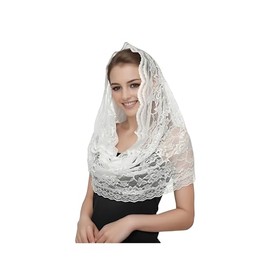 Proumhang Spanish Style Lace Scarf Traditional Vintage Inspired Infinity Flower Veil Wedding Bridal Veil Mantilla Veil for Church Latin Mass Headpiece, White