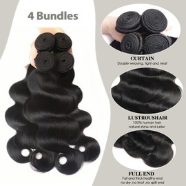 Body Wave Bundles Human Hair 14 16 18 20 Inch 100% Unprocessed 12A Human Hair 4 Bundles Hair Body Wave Human Hair Extensions For Women Natural Can Be Dyed Bleached