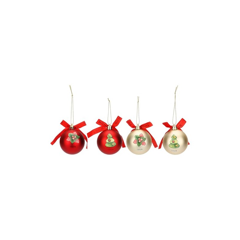 THUN, Set of 4 Christmas Baubles Red and Gold Polyester,