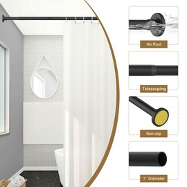 GXOACKJ Matte Black Shower Curtain Rods - 31-68 Inch Sping Tension Shower Rods for Bathroom, Adjustable, No Drilling, No Rust, Stainless Steel