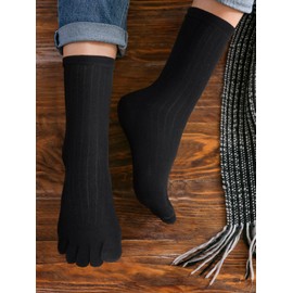 Bencailor 4 Pair Women Five Toe Socks Cotton Crew Ankle Socks with Toes for Women Men Athletic Running(White, Beige, Cream, Black,5-9)