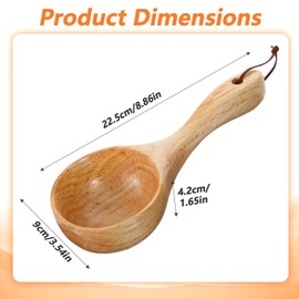 Yuanchu Large Wooden Scoop, 8.8 Inch Multipurpose Wood Kitchen Scoop Round Soup Kitchenware with Long Handle for Bath Salt Rice Flour Cooking Stirring