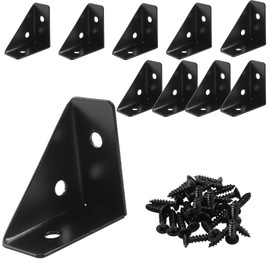 Zorfeter 10Pcs 38mm x 38mm Black Corner Brace Brackets, Metal Triangle Corner Shelf, Cold Rolled Steel Support Bracket with Screws for Bed Cabinet Table Desk Edge