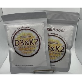 Vital Boost Vitamin D3 10,000 IU & K2 (MK-7) 200 mcg, 180 Coconut Oil Softgels (2 Packs)