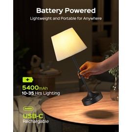 JACKYLED Cordless LED Table Lamp, 3 Color Lights with Dimmer, 5400mAh Battery Operated Rechargeable, Wireless Lamp Portable for Bedroom Living Room Kitchen Counter (2 Pack-Antique Black)