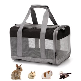 kathson Small Animal Carrier Bag, Guinea Pig Rabbit Travel Carrier Breathable Mesh Window Pet Portable Hand Bag for Hamster Bird Bunny Bearded Dragon Kitty and Etc (Grey with Black)