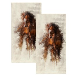 GZMQWVG Groovy Brown Horse Hand Towels,Set of 2 Tea Bar Towels Fast Soft Drying for Bathroom Kitchen Gym Spa and Man Women Kids Gift