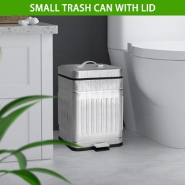 CEROELDA Small Trash Can with Lid-5L/1.3 Gal,Outdoor Dog Poop Garbage Can-Farmhouse Retro Metal Waste Bin w/Step Pedal for Bathroom Bedroom Office-Soft Close-Galvanized Steel…