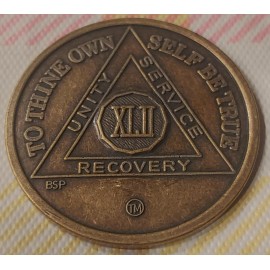 42 Year Alcoholics Anonymous AA Bronze Medallion Coin Sobriety Chip Fourty Two