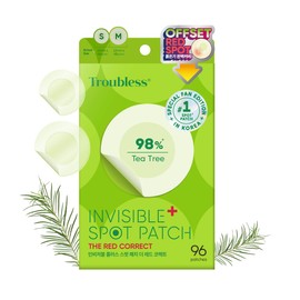 Troubless Invisible Plus Spot Patch The Red Correct - Thin Hydrocolloid w/ 98% Tea Tree Extract for Redness - High-Absorption, Seamless Adhesion & Easy-Wear Zit Patches for Face (96 ea)