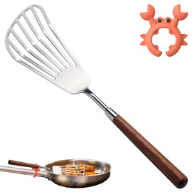 kasanidika フライ返し カニ型シリコン器具レスト ヘラホルダー バタービーター キッチンツール ステンレス 天然木柄 食器洗浄機使用可能 つや消し仕上げ 全長28.2cm ひっくり返しやすい パンケーキ お好み焼き 煮魚