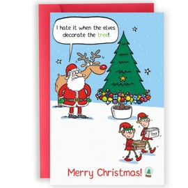 Abeletree Funny Christmas Card for Son Daughter, Cute Christmas Gifts Decoration for Boys Girls Kids, Elf Christmas Tree Card with Envelope