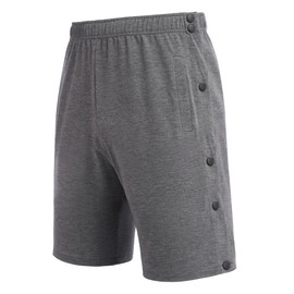 Deyeek Tear Away Shorts for Men Post Surgery Recovery Side Snap Cotton Shorts Mens Tear Away Athletic Pants with Pockets Grey