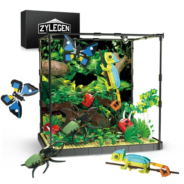 ZYLEGEN Rainforest Jungle Insect Tank Building Block Toys with Lizard,Butterfly,Ladybug,Forest Garden Plants Bricks Accessories Bush Flowers Animals Kit for Botanical Brick Block Toys(1,358Pcs)