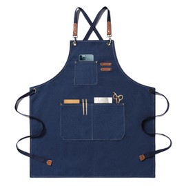 BBQ Aprons for Men, Practical Work Apron, Work Apron with Pockets with Adjustable Straps for Hairdresser, Kitchen, Gardener, blue